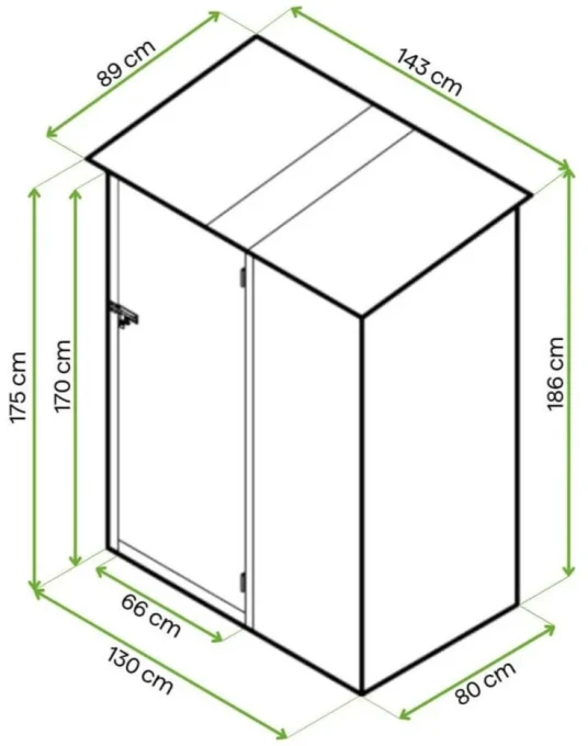 Metalowa szopka ogrodowa KENT 143x89cm Light Grey.wymiary.jpg
